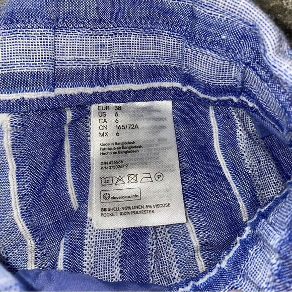 Womens Linen Blend Striped High Rise Tie Waist Casual Shorts Blue White Size 6 - Picture 3 of 7